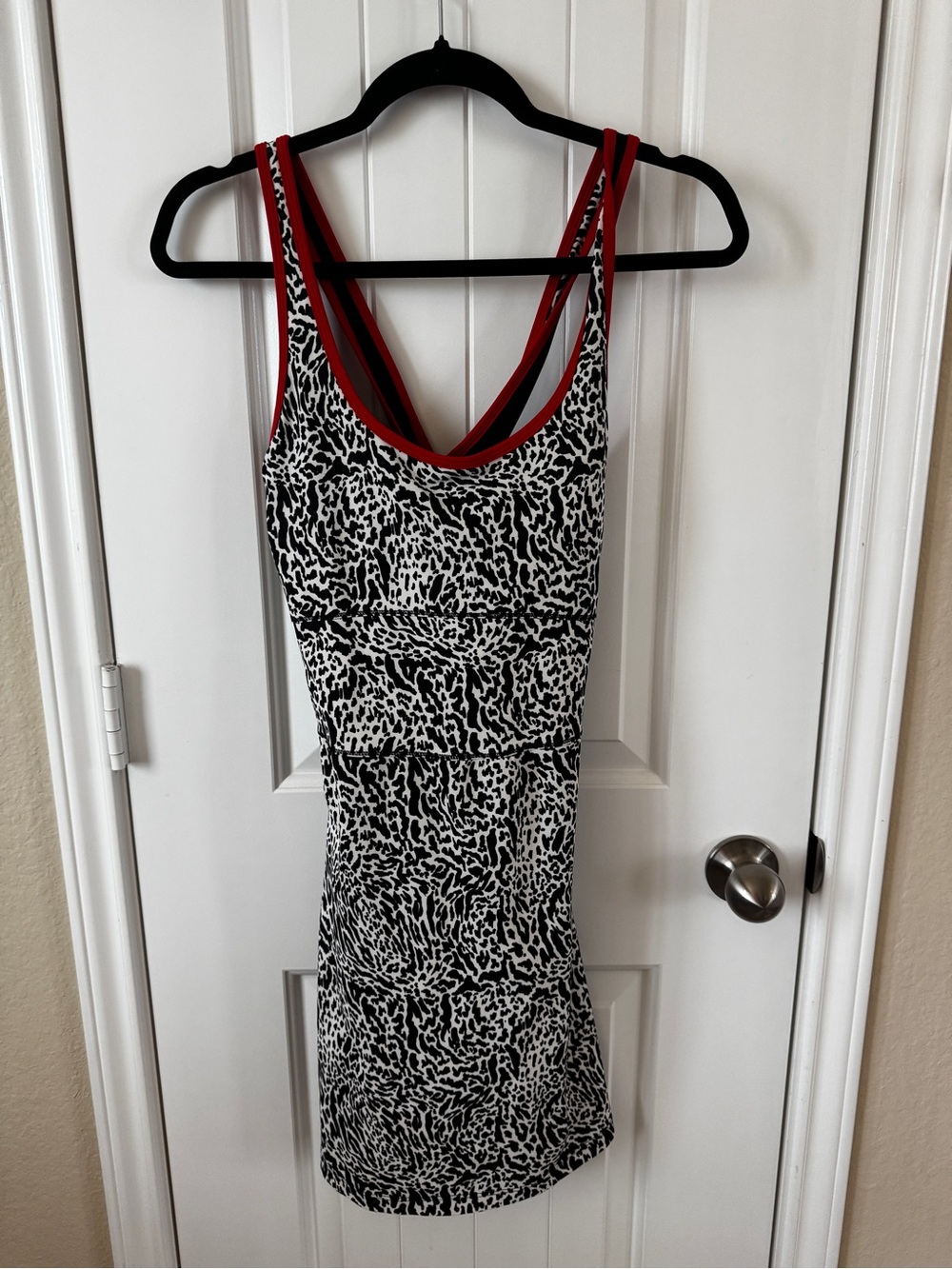 Fabletics Black & White Animal Print Tank Tennis Dress with Red Trim